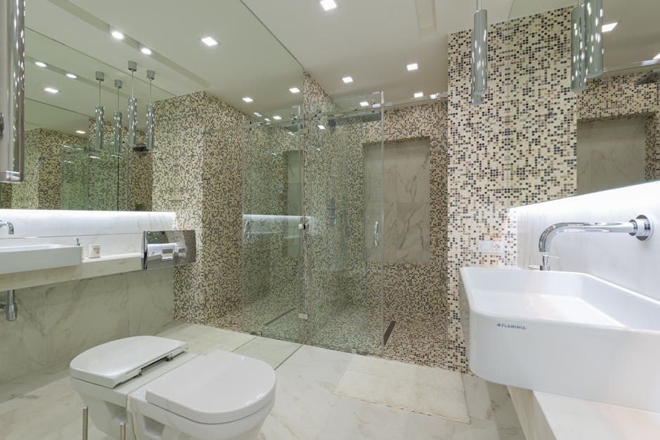 Modern luxury bathroom interior with a walk-in shower